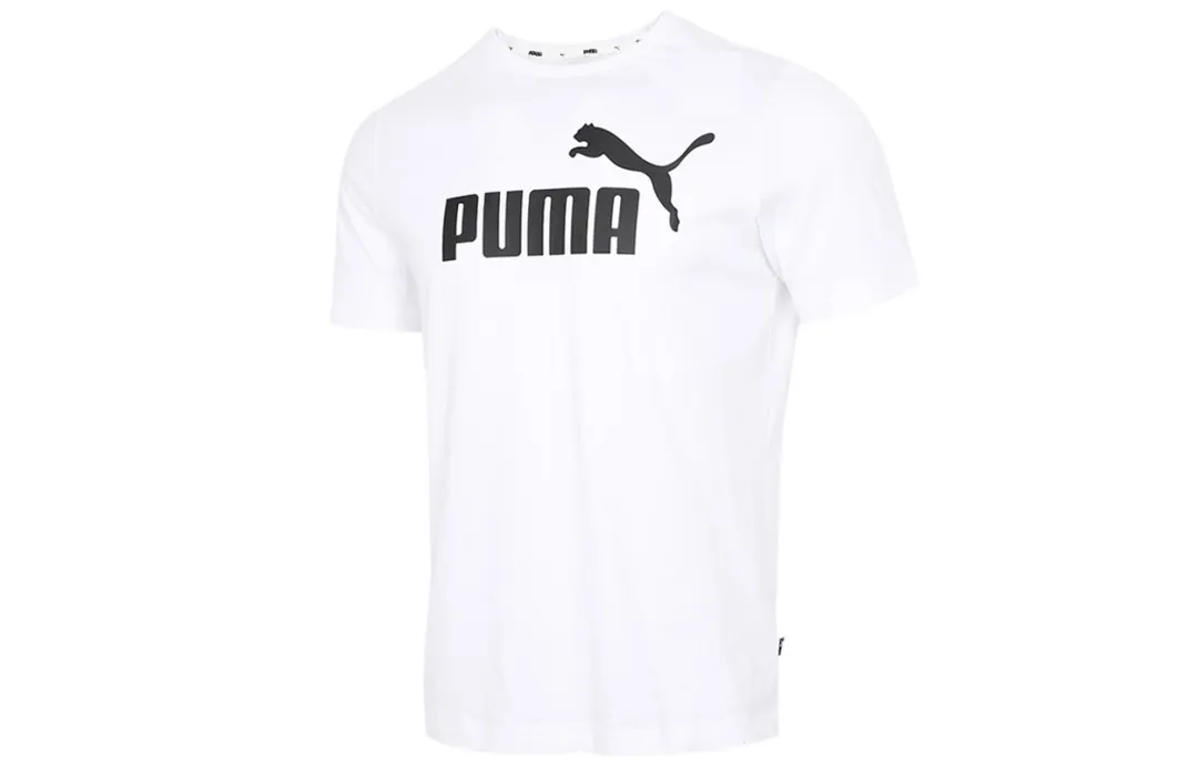 PUMA ESS T Shirts Men's White Crew Neck Moderate Straight Fit