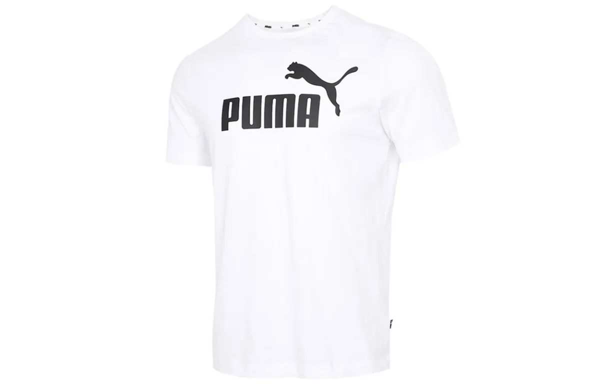 PUMA ESS T-Shirts Men's White Crew Neck Moderate Straight Fit