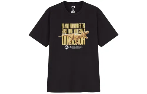 UNIQLO T Shirts Men's Black Crew Neck Moderate Straight Fit