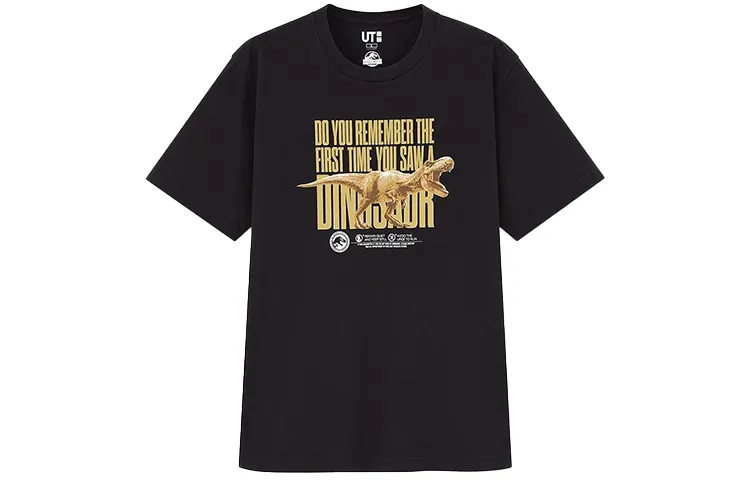 UNIQLO T Shirts Men's Black Crew Neck Moderate Straight Fit