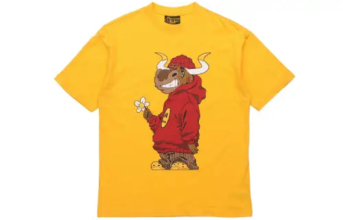 Drew House China limited New Year exclusive ox cartoon cow print short-sleeved T-shirt, same style for men and women, yellow