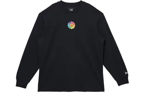 New Era X Murakami Takashi/Takashi Murakami joint model SS22 cartoon floral cotton long-sleeved T-shirt, same style for men and women, black