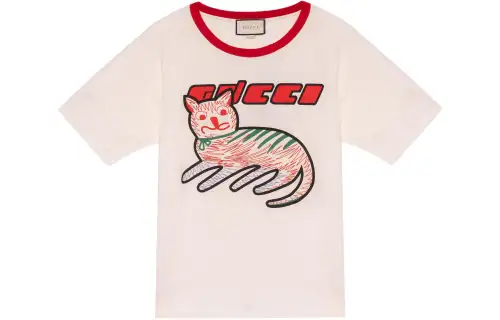 GUCCI T Shirts Men's Ecru Crew Neck Moderate Straight Fit
