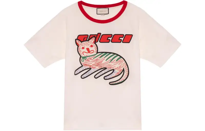 GUCCI T Shirts Men's Ecru Crew Neck Moderate Straight Fit