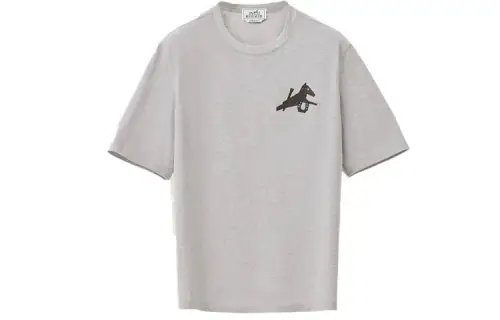 HERMES T Shirts Men's Gray Crew Neck Moderate Straight Fit