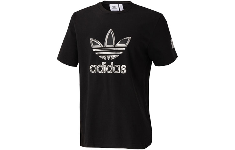 Adidas, metal sports retro black short sleeve T-shirt, American style