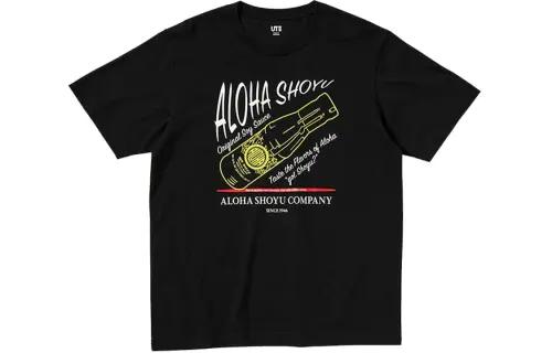 UNIQLO T Shirts Unisex Black Crew Neck Moderate Straight Fit
