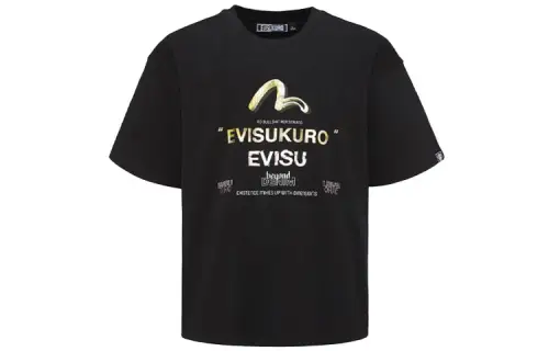 EVISU T Shirts Men's Black Crew Neck Moderate Straight Fit