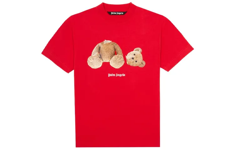 PALM ANGELS T Shirts Men's Red Crew Neck Moderate Straight Fit