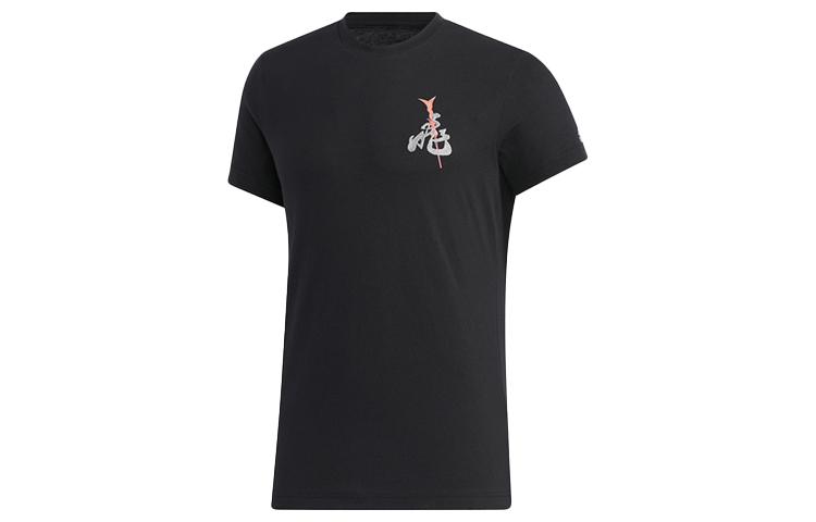 Adidas, basketball sports retro black short sleeve T-shirt with a round collar, American style