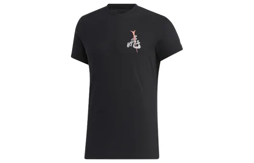 Adidas, basketball sports retro black short sleeve T-shirt with a round collar, American style