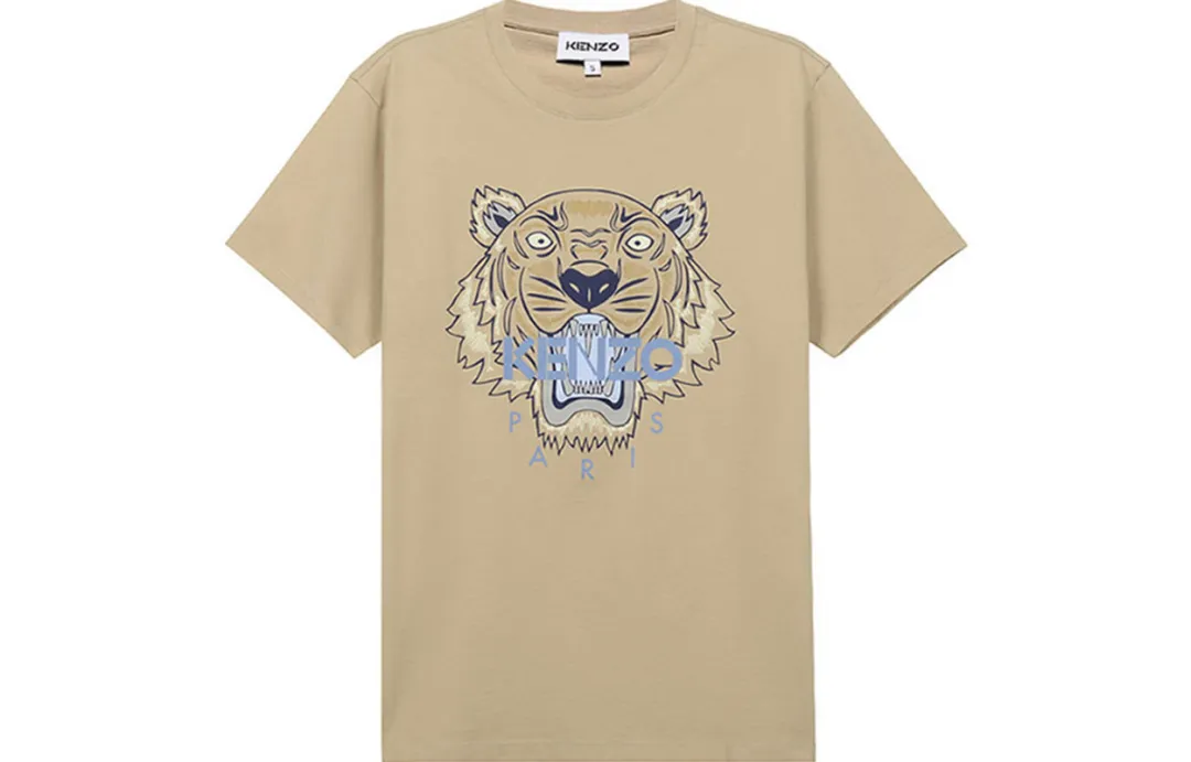 KENZO T Shirts Men's Beige Yellow Crew Neck Moderate Straight Fit