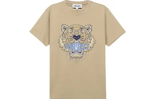 KENZO T Shirts Men's Beige Yellow Crew Neck Moderate Straight Fit