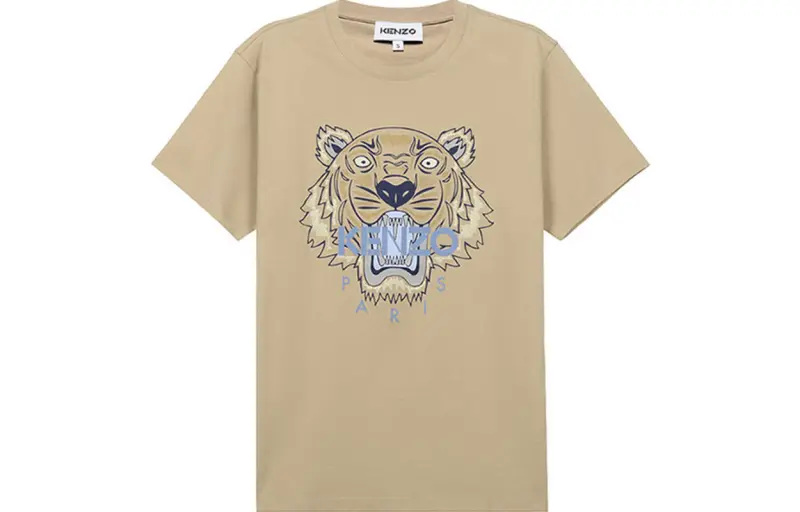 KENZO T Shirts Men's Beige Yellow Crew Neck Moderate Straight Fit