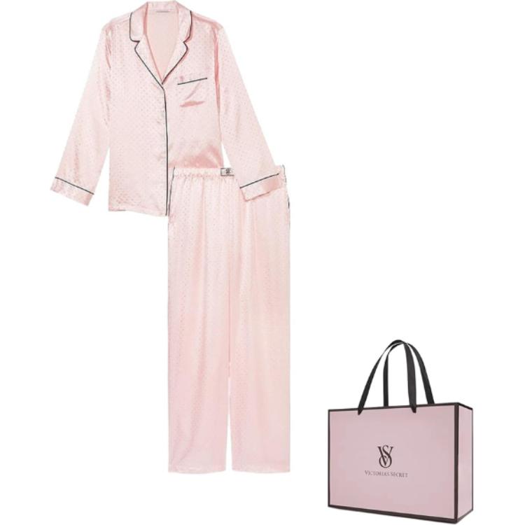 Victoria's Secret /Victoria's Secret Soft Silky Elastic Waistband Home Pajama Set Home Set Cherry Blossom Pink Women's Lapel