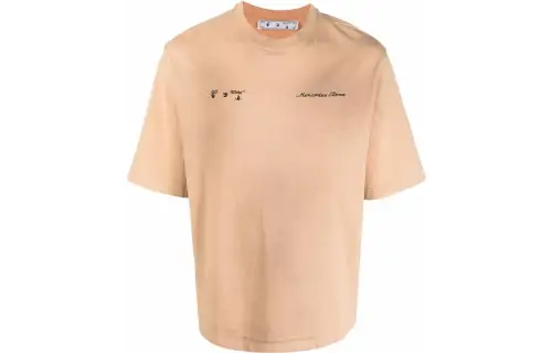 OFF WHITE T Shirts Men's Khaki Crew Neck Moderate Straight Fit