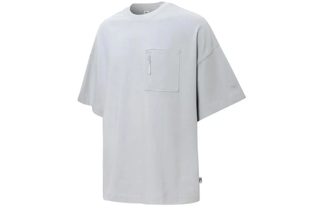 PUMA T-Shirts Unisex Gray Crew Neck Moderate Straight Fit