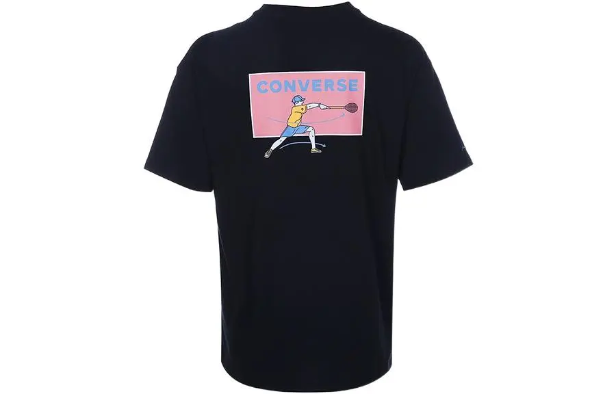 Converse Drop Shoulder Sleeve T-Shirt Unisex Black