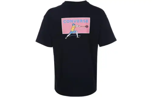 Converse Drop Shoulder Sleeve T-Shirt Unisex Black