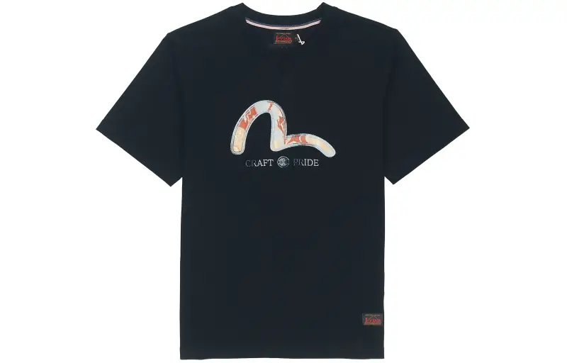 EVISU T Shirts Men's Black Crew Neck Moderate Straight Fit