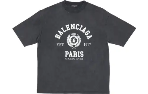 Balenciaga T Shirts Unisex Gray Crew Neck Moderate Straight Fit