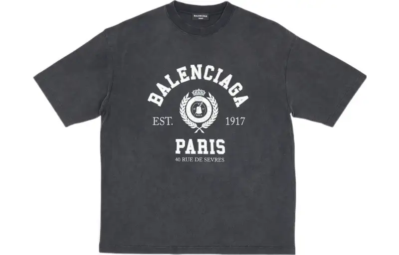 Balenciaga T Shirts Unisex Gray Crew Neck Moderate Straight Fit