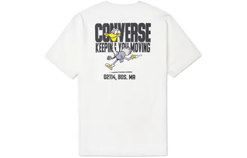 Converse Alphabet Cartoon T-Shirts Men's White Crew Neck Moderate Straight Fit