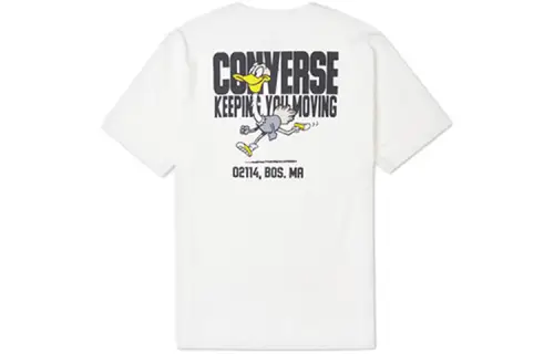 Converse Alphabet Cartoon T Shirts Men's White Crew Neck Moderate Straight Fit