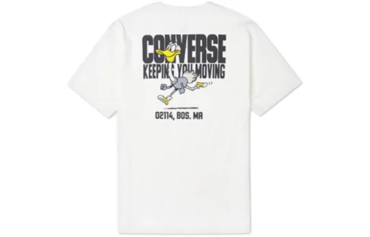 Converse Alphabet Cartoon T Shirts Men's White Crew Neck Moderate Straight Fit