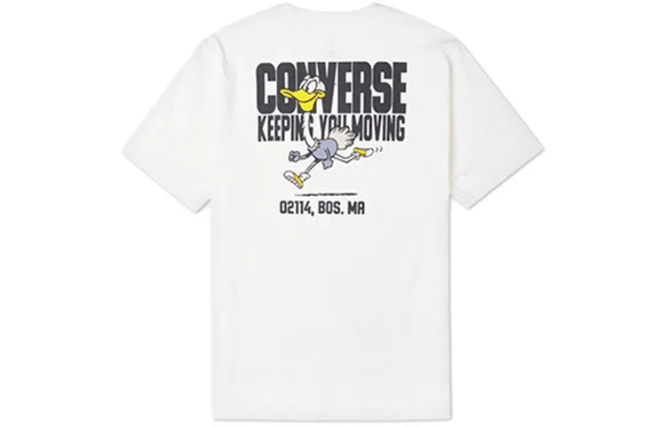 Converse Alphabet Cartoon T-Shirts Men's White Crew Neck Moderate Straight Fit