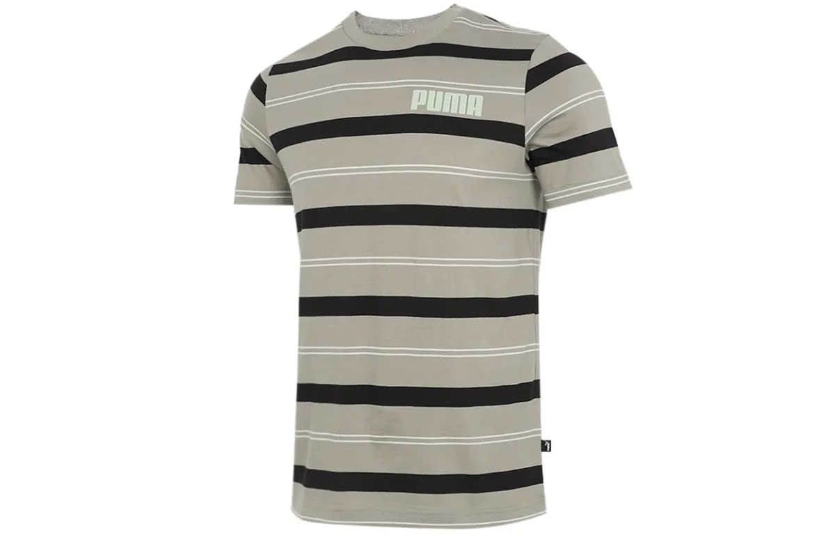 PUMA T-Shirts Men's Army Green Crew Neck Moderate Straight Fit