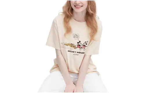 UNIQLO X Disney Co Brand T Shirts Unisex Light Beige Crew Neck Moderate Other