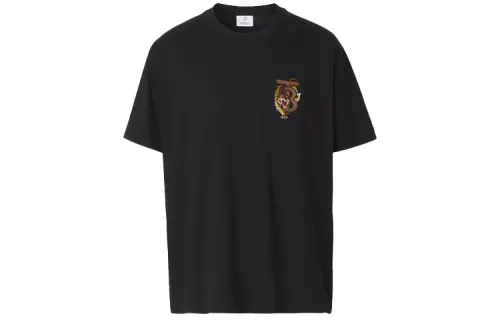 Burberry T Shirts Men's Black Crew Neck Moderate Straight Fit