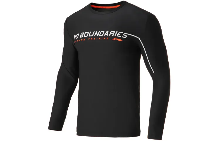Li Ning T Shirts Men's Black Crew Neck Moderate Straight Fit