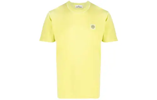 STONE ISLAND T Shirts Men's Yellow Crew Neck Moderate Straight Fit