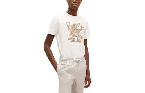 HERMES T Shirts Men's White Crew Neck Moderate Straight Fit