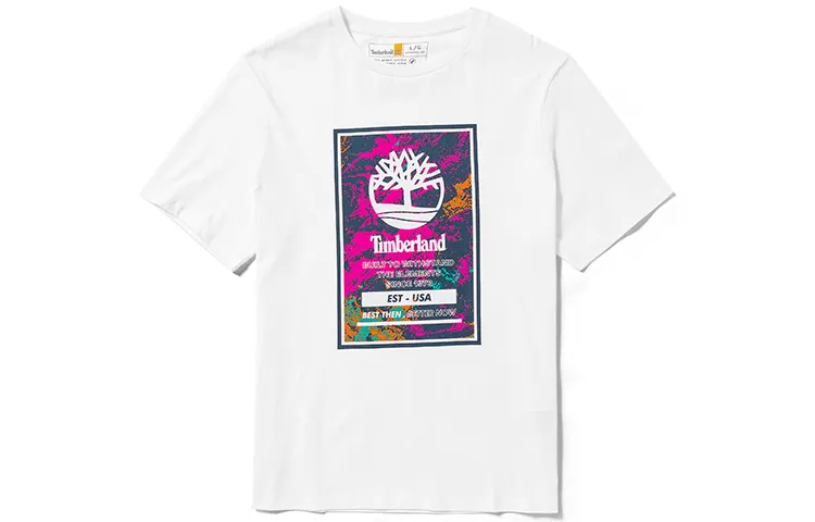 Timberland T Shirts Men's White Crew Neck Moderate Straight Fit