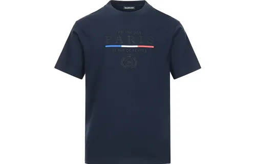 Balenciaga T Shirts Men's Navy Crew Neck Moderate Straight Fit