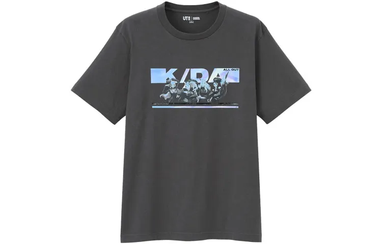 UNIQLO X LOL T Shirts Unisex Dark Gray Crew Neck Moderate Straight Fit