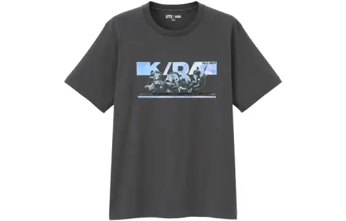 UNIQLO X LOL T Shirts Unisex Dark Gray Crew Neck Moderate Straight Fit