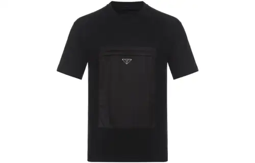 PRADA T Shirts Men's Black Crew Neck Moderate Straight Fit