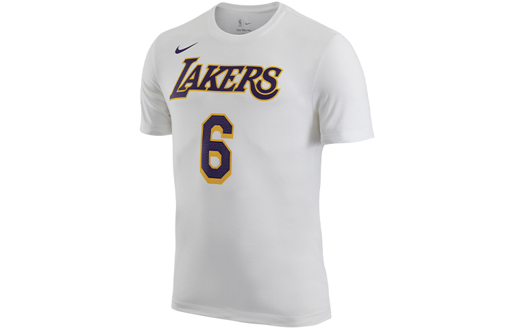 Nike NBA Los Angeles Lakers James No. 6 Casual Breathable Sports Printed Basketball Short-Sleeved T-shirt Men's White