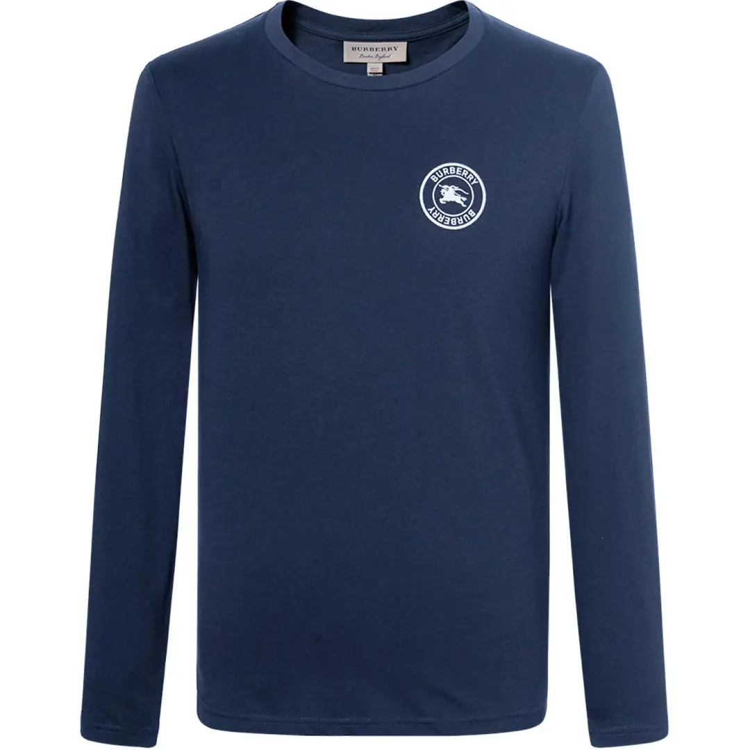 Burberry Embroidered Logo Cotton Long Sleeve T shirt