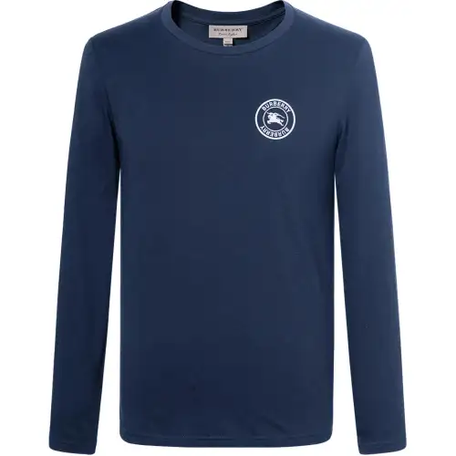Burberry Embroidered Logo Cotton Long Sleeve T shirt