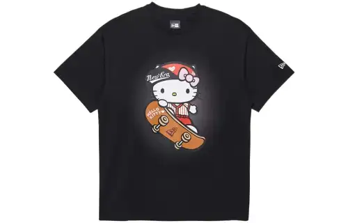 New Era X Hello Kitty T Shirts Unisex Black Crew Neck Moderate Straight Fit