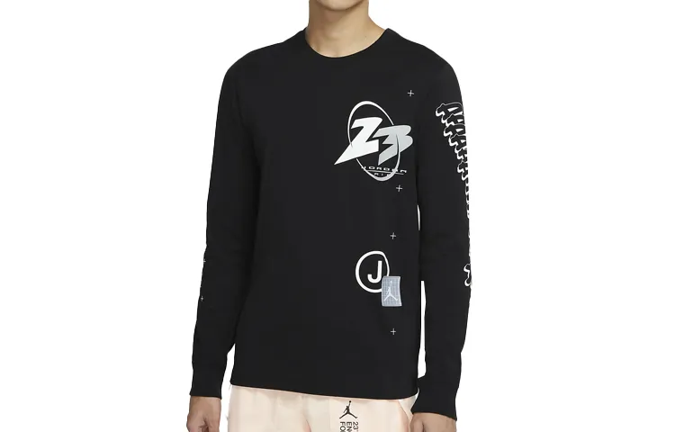 Jordan Air T-Shirts Men's Black Crew Neck Moderate Straight Fit