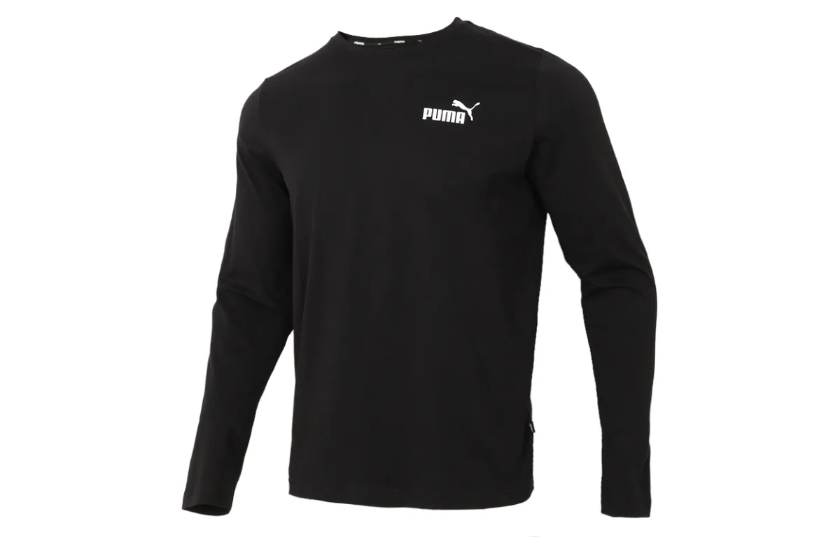 PUMA Essentials Long T-Shirts Men's Black Crew Neck Moderate Straight Fit