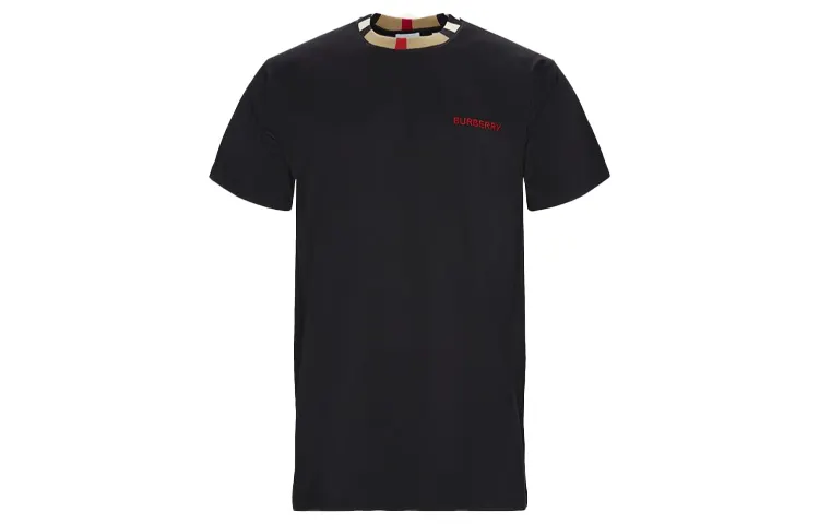 Burberry Men Icon Stripe Trim Cotton T-shirt Black