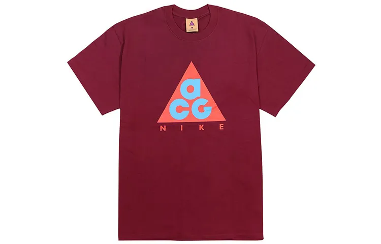 Nike ACG T-Shirts Men's Dark Beet Red Crew Neck Moderate Straight Fit