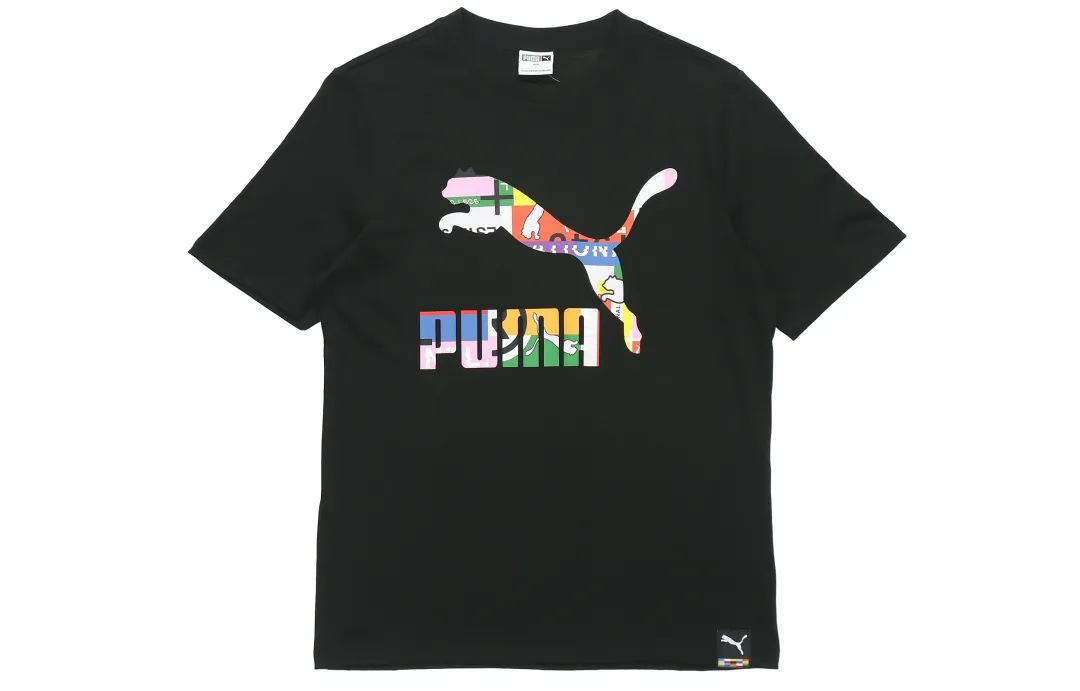 PUMA T Shirts Men's Black Crew Neck Moderate Straight Fit